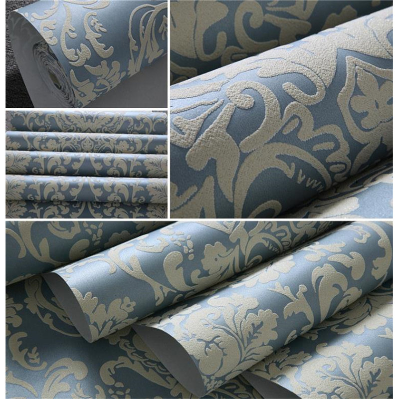 Fleur De Lis Living Luxury Damask Vinyl Wallpaper Blue Wall Paper Roll